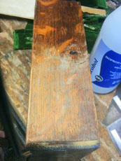 A portion of old shellac completely scraped away.